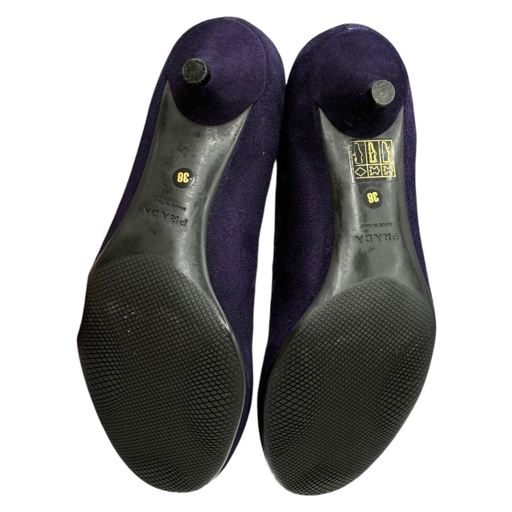 Prada Dark Purple Suede Low Heel‎ Pumps Round Toe Size 36 Made in Italy - Picture 6 of 7